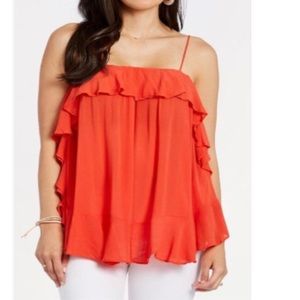 Women’s Ruffle Spaghetti Strap Top - Bright Orange $20